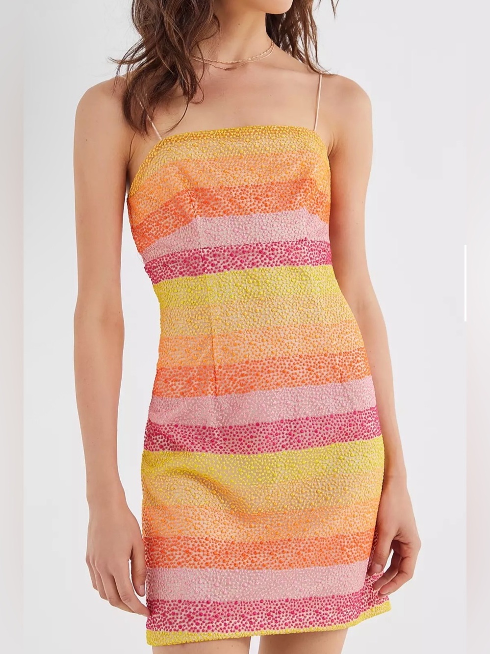 Show Me Your MuMu Pink Yellow and Orange Striped Mini Dress - Size S